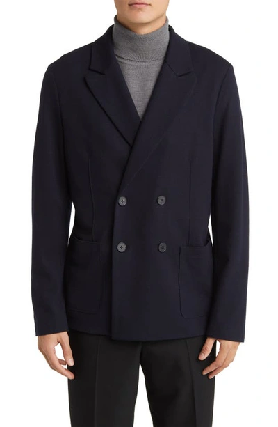 Harris Wharf London Solid Wool Double Breasted Blazer In Navy