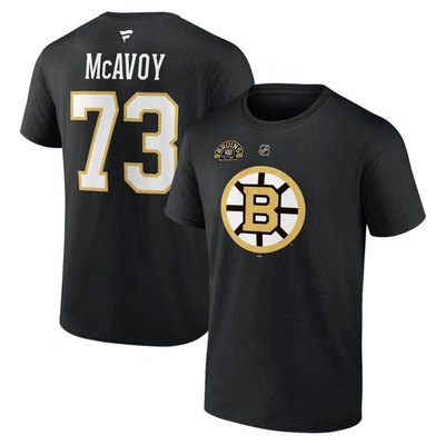 Fanatics Branded Charlie Mcavoy Black Boston Bruins Authentic Stack Name & Number T-shirt