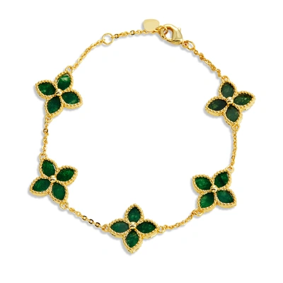 Savvy Cie Jewels 18k Gold Vermeil Flower Bracelet In Green