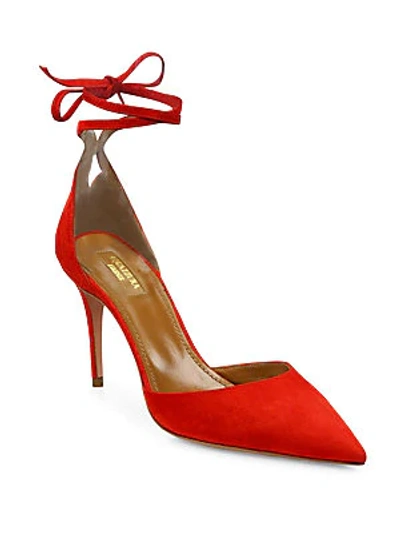 Aquazzura Heart Breaker Suede Ankle-wrap Pumps In Lipstick