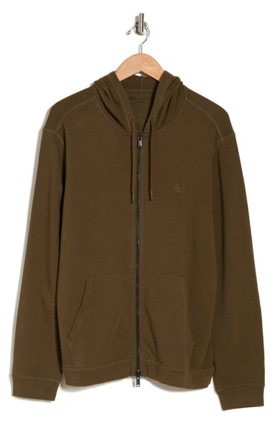 John Varvatos Cotton Double Knit Zip Hoodie In Olive