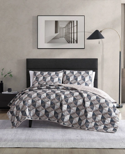 Kenneth Cole Gridwork Quilt Set In Tan