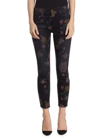 7 For All Mankind Roxanne Floral Raw-hem Jeans In Noir