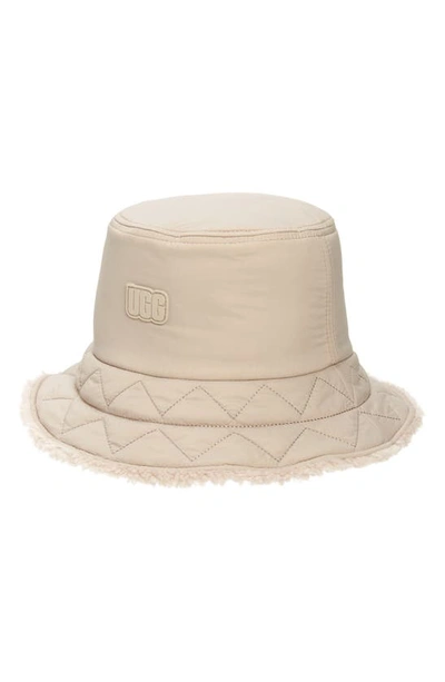 Ugg Recycled Nylon & Faux Shearling Reversible Bucket Hat In Putty