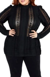 City Chic Paneled Lace Top In Black