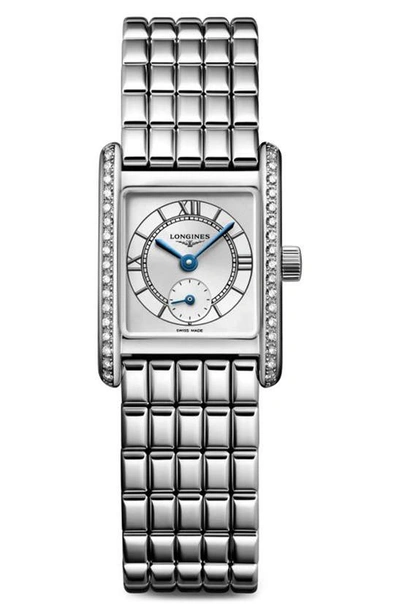 Longines Mini Dolcevita Diamond Pavé Bracelet Watch, 29mm In White/ Silver