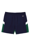 Lacoste Colorblock Cotton Swim Trunks In Yun Navy Blue/green-flour