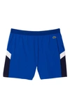 Lacoste Colorblock Cotton Swim Trunks In Cobalt/ Navy Blue-flour