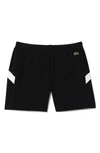 Lacoste Colorblock Cotton Swim Trunks In Black/ Black-flour