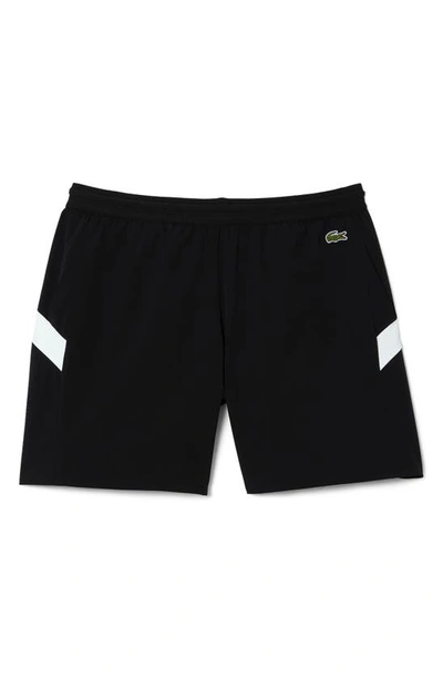 Lacoste Colorblock Cotton Swim Trunks In Black/ Black-flour