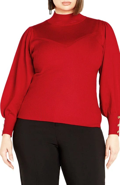 City Chic Sofia Mock Neck Sweater In Sexy Red