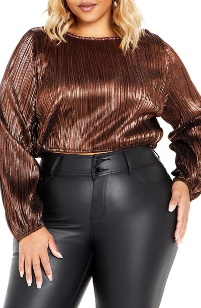 City Chic Lexie Pleated Top In Brown