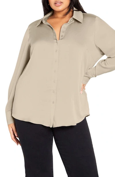 City Chic Genevieve Woven Shirt In Simply Taupe