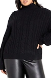 City Chic Avah Cable Stitch Turtleneck Sweater In Black
