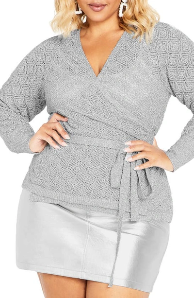 City Chic Holly Wrap Cardigan In Silver