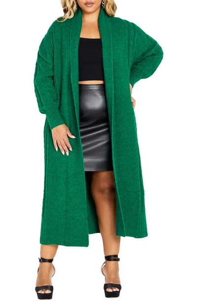 City Chic Kenzi Longline Cardigan In Greenstone