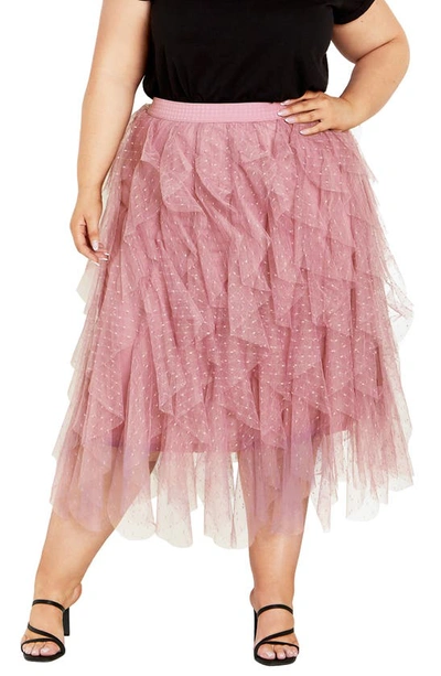 City Chic Maisie Ruffle Tulle Skirt In Dusty Orchid