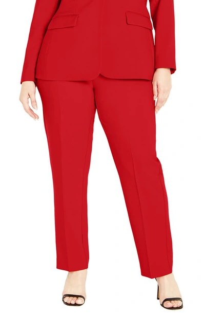 City Chic Kara Straight Leg Trousers In Sexy Red