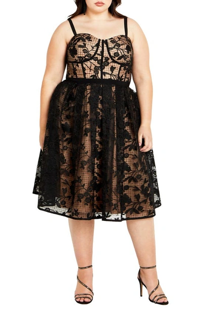 City Chic Angeline Corset Bodice Cocktail Dress In Black