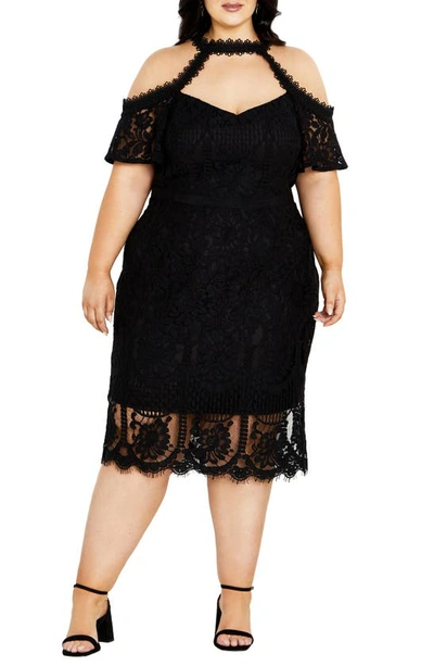 City Chic Pippa Cutout Lace Overlay Cocktail Midi Dress In Black