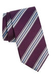 Canali Stripe Silk Tie In Purple