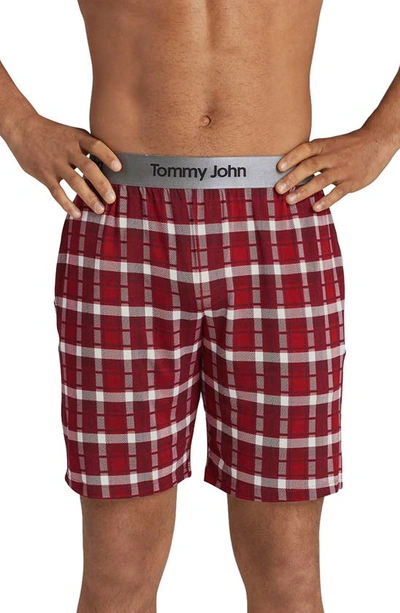 Tommy John Second Skin Sleep Shorts In Emboldened Red Fireplace Plaid