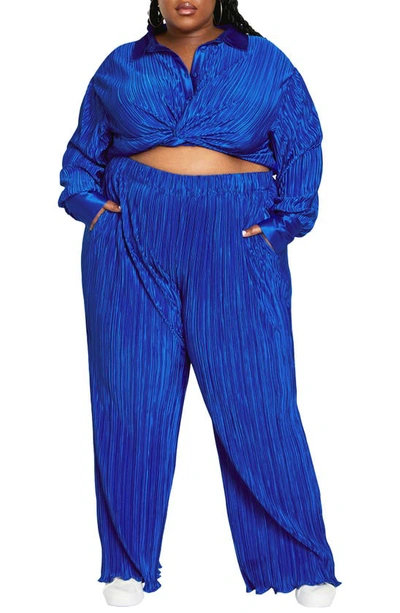 City Chic Andi Plissé Pull-on Pants In Sapphire