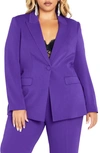 City Chic Lottie One-button Blazer In Royal Purple