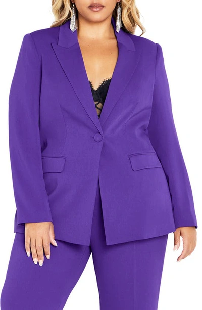 City Chic Lottie One-button Blazer In Royal Purple