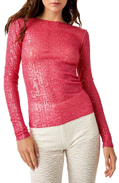 Free People Gold Rush Sequin Top In Hot Pink Combo