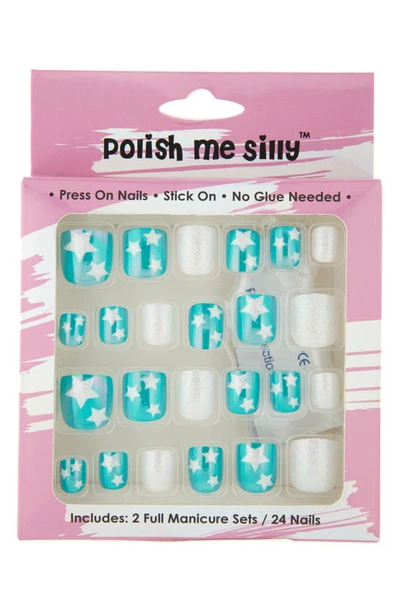 Polish Me Silly Kids' Teal Glitter Star Press-on Nails In Blue