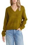 Open Edit V-neck Sweater In Olive Avocado