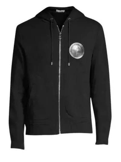 Versace Emblem Hooded Sweatshirt In Black