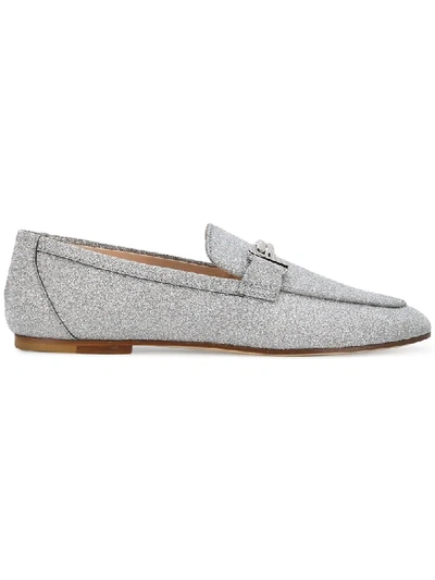 Tod's Double T Glitter Loafers In Argento|argento