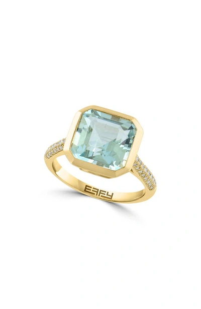 Effy 14k Yellow Gold Aquamarine & Diamond Ring In Gold/ Blue