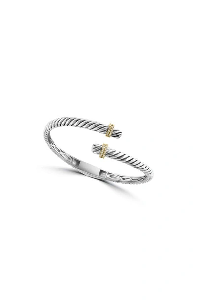 Effy Two-tone With Diamond Pavé Twist Cable Cuff Bracelet In Silver