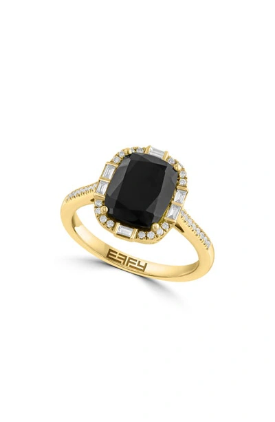 Effy 14k Yellow Gold Onyx & Diamond Halo Ring In Gold/ Black