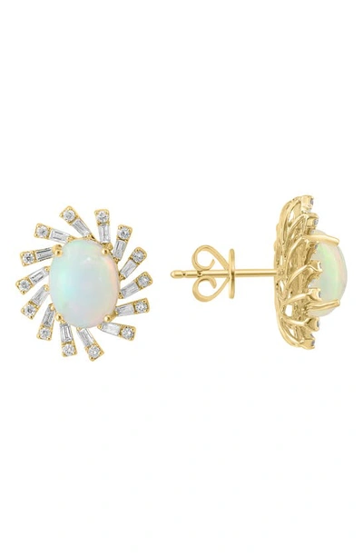 Effy 14k Yellow Gold Opal & Diamond Sunburst Earrings