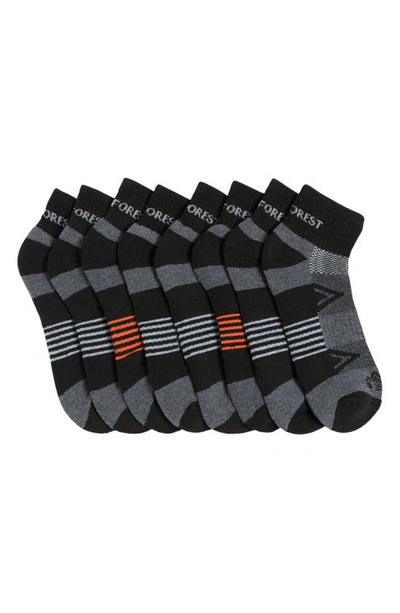 Rainforest 8-pack Half Cushioned Quarter Socks In Charcoal/ Black/ Orange