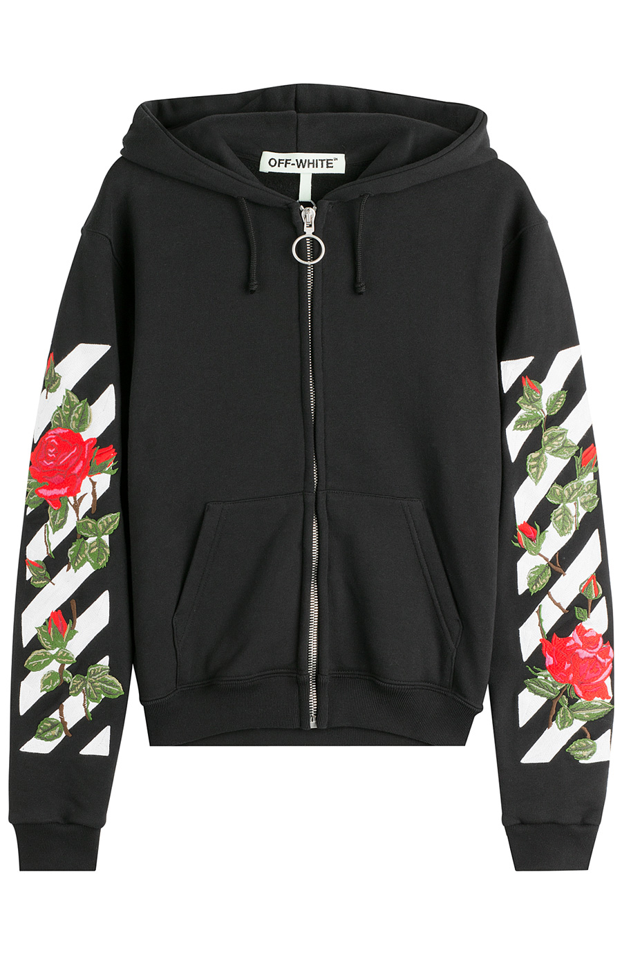 Off-white Black Embroidered Roses Hoodie | ModeSens