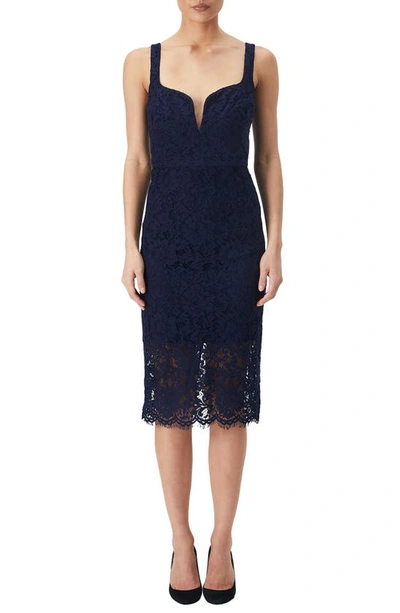 Bardot Adeline Lace Sheath Midi Dress In Navy