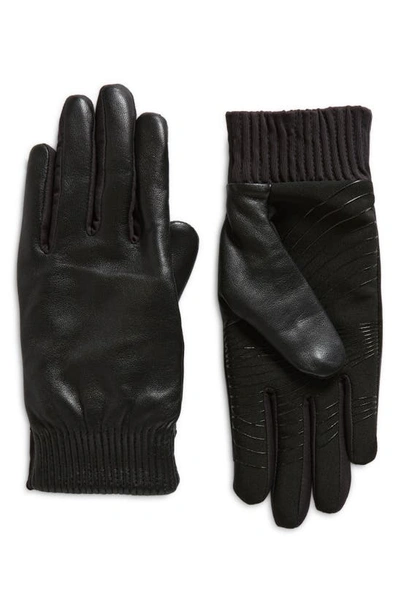 Ur Accordion Cuff Leather Gloves In Black