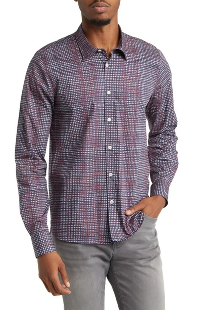 Good Man Brand Grid Stretch Organic Cotton Button-up Shirt In Silver Blurry Grid