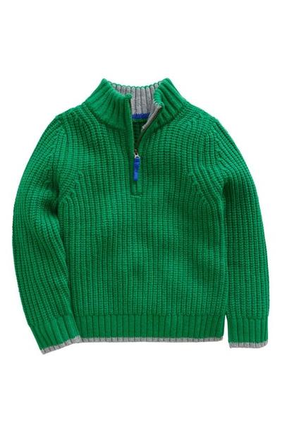 Mini Boden Kids' Chunky Half-zip Wool-blend Sweater In Deep Green