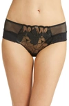 Chantelle Lingerie Fleurs Floral Embroidered Hipster Panties In Faux Leather Black