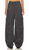 Afrm Parker Cargo Pant In Charcoal White Pinstripe