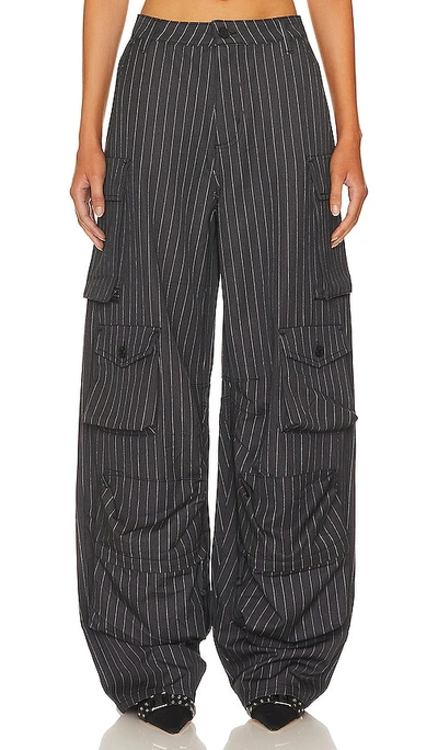 Afrm Parker Cargo Pant In Charcoal White Pinstripe