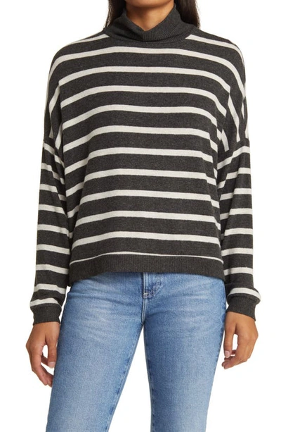 Lucky Brand Cloud Mock Neck Sweater In Charcoal Stripe