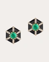 Goshwara Women's Queen 18k Gold Enamel Emerald And Diamond Stud Earrings In Black/green