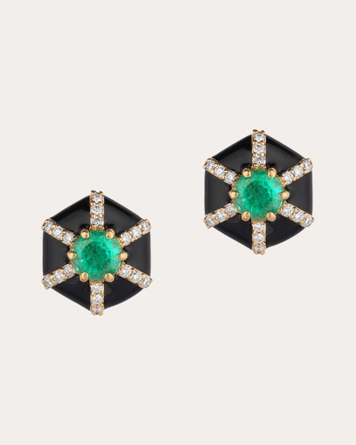 Goshwara Women's Emerald & Diamond Hexagon Stud Earrings In Black/green